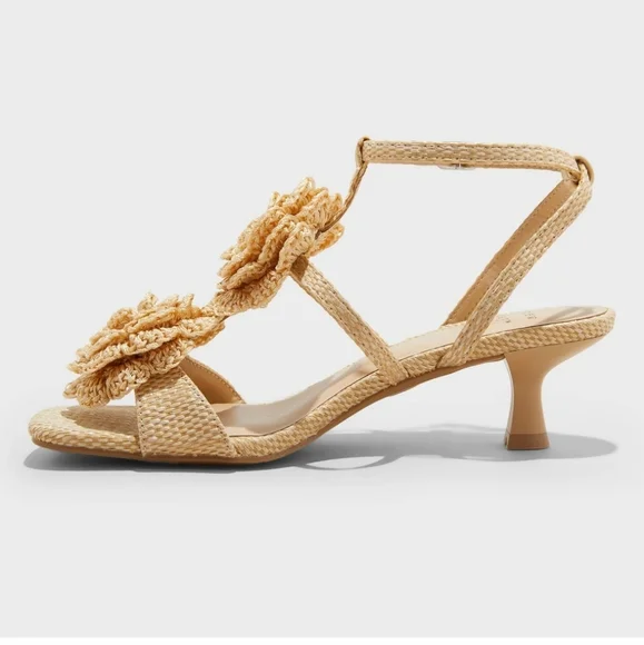 🌻 A New Day Esme Floral Tan Kitten Heels - Size 8.5 NWT - Picture 2 of 9